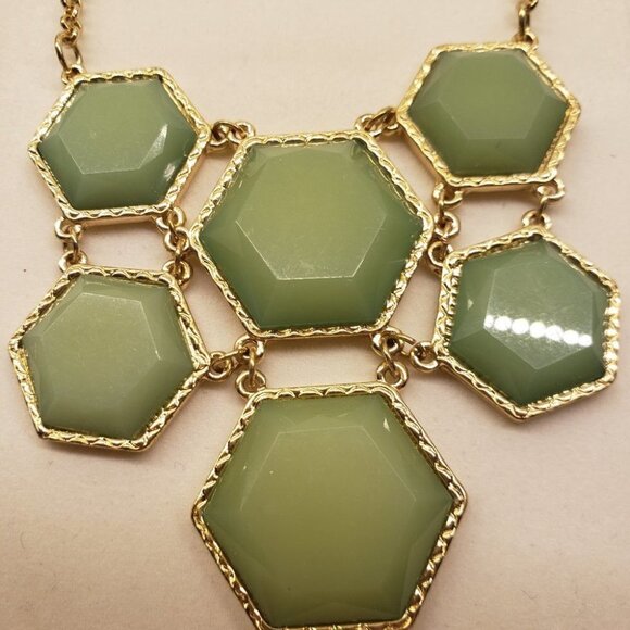 Costume Jewelry hexagon Jade green earrings necklace set hexagon George - Picture 2 of 8